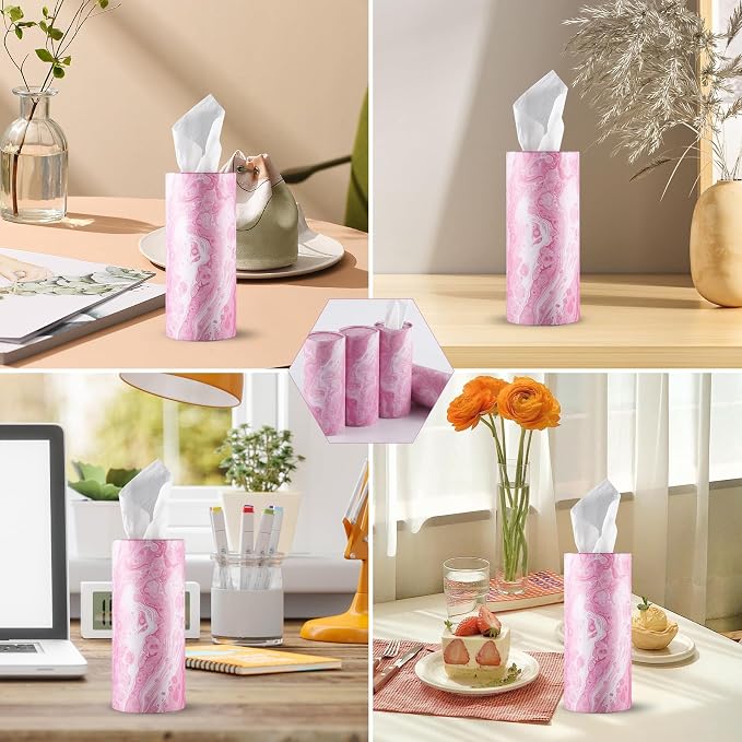 Car Tissue Holder, 4 Pack Car Cup Holder Facial Tissues with Travel Tissue Bag, Quick and Convenient Flower Combination Car Tissue Box(4 Canisters/200 Tissues) Pink