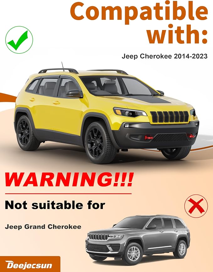 6-PCS Low Profile Window Rain Guards Fit for Jeep Cherokee 2014-2023 Rain Guard Window Deflectors Extra-Thick Side Window Visors Vent Shades Tape-on Vent Visors Car Accessories