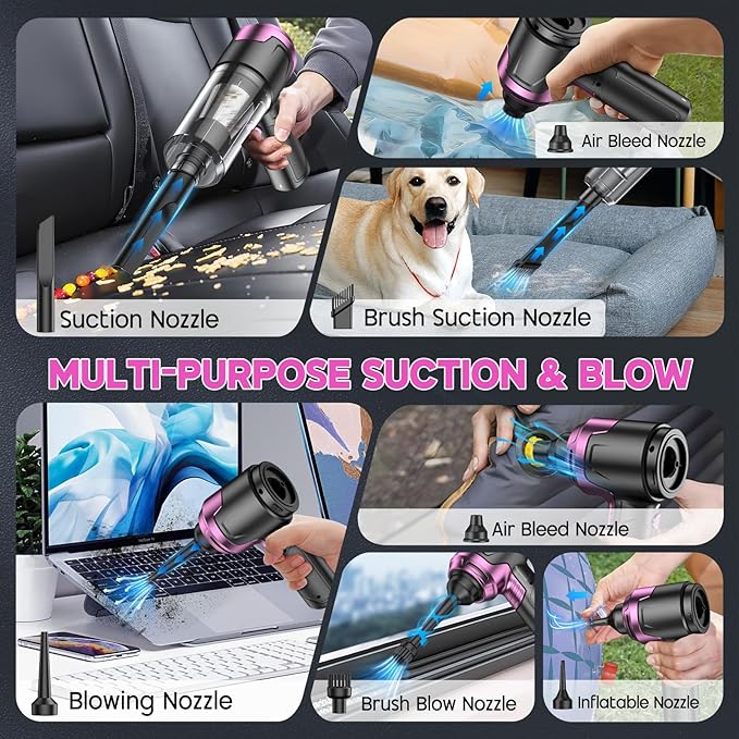 Handheld Car Vacuum Cleaner, 10000PA Vacuum Cleaner & Air Duster, 120W High Power Vacuum Portable Cordless, Hand Held Vacuum Rechargeable with Multi-Nozzles & LED Light for Home, Car, Office