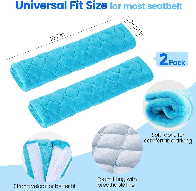 Soft Auto Seat Belt Cover Seatbelt Shoulder Pad Cushions 2 PCS for a More Comfortable Driving Universal Fit for All Cars and Backpack Blue