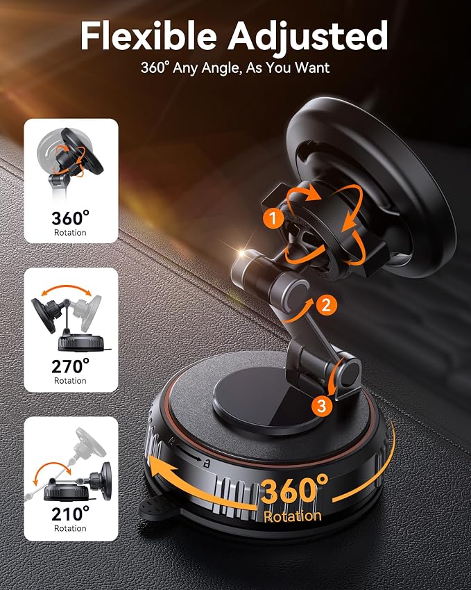 for MagSafe Car Mount[3600gf Strong Magnet & 89+LBS Suction Base]Vacuum Magnetic Phone Holders for Your Car, 360° Adjustable Dashboard & Windshield Mount with Dash Accents for All Smartphones
