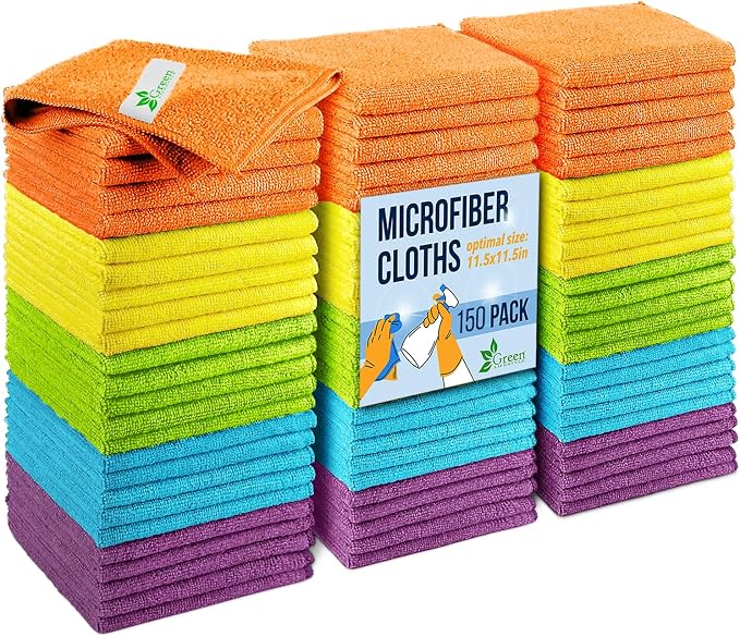 Microfiber Cleaning Cloth 11.5" x 11.5" 150 Pack - Edgeless Microfiber Towels for Cars, Cleaning Rags, Lint Free Car Microfiber Towel, Reusable Cleaning Cloths (Multicolor)