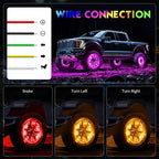 4PCS 17.5inch RGB LED Wheel Rim Lights with Bluetooth and Remote Control,Wheel Ring Light Kits with Turn Signal and Braking Function Tire Lights for Pickup Truck SUV Car(17.5inch)