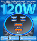 USB C Car Charger, 6-Port 120W USB-C&USB-A Car Power Adapter Dual 45W PD/QC Multiport Type C Fast Charging Car Accessories for iPhone 17 17 Pro Max 16 15 14 13 12 11/Galaxy S26 S25/Pixel/iPad