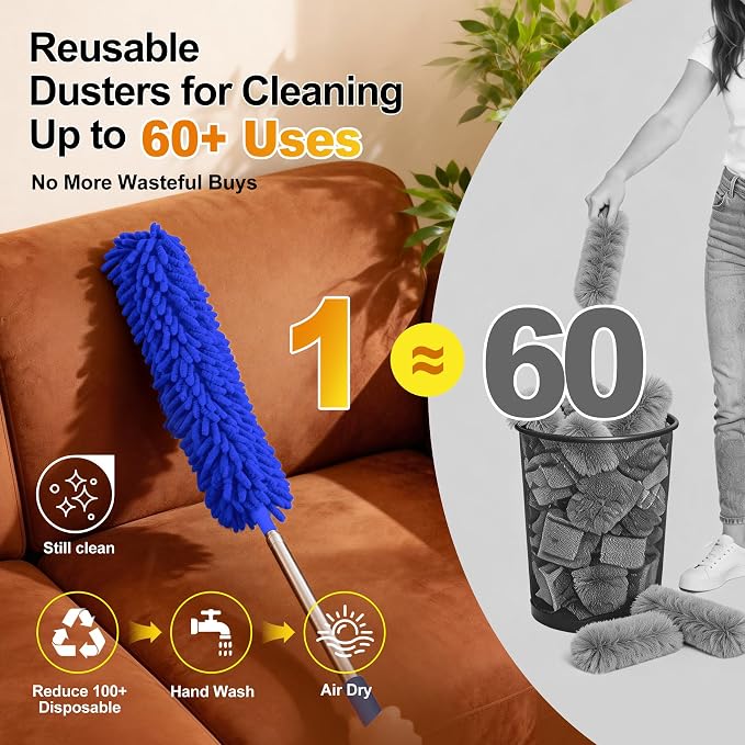 Dusters for Cleaning,Microfiber Feather Duster 5-in-1 Kit, Duster with Extension Pole 100 Inches, Cobweb Duster, Microfiber Dusters for High Ceilings and Fans, Blinds and Cars
