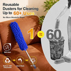 Ceiling Fan Cleaner Dusters for Cleaning 6-in-1 Kit, Cobweb Duster with Extension Pole, 100 Inches High Ceiling Fan Blade Cleaners with 5 Reuseable Dusting Heads for Windows and Blinds- Blue