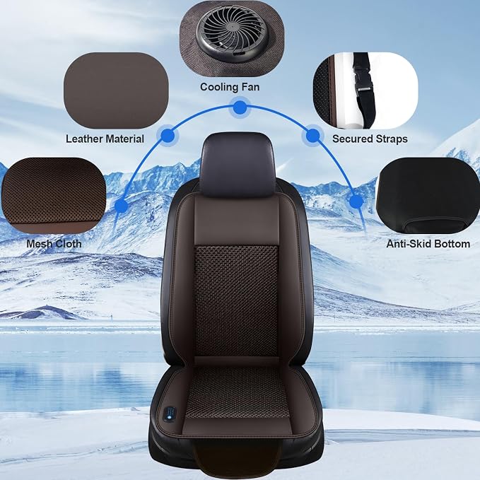 Cooling Car Seat Cushion – 3 Speeds Adjustable Ventilated Car Seat Cover for Cars Without AC, Breathable Automotive Cooling Seat Cover, 12V Plug & Play, Brown (1 Pack)