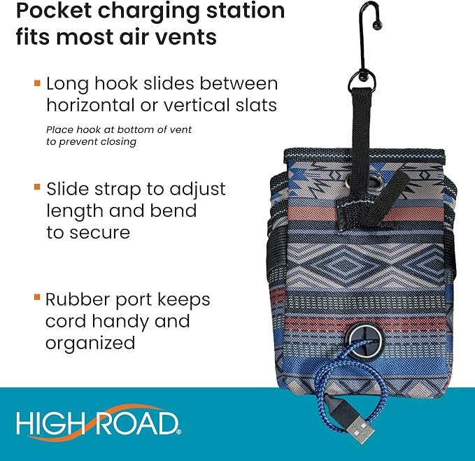 DriverPockets Car Phone Holder Air Vent Pouch and Front Seat Organizer with 3 Pockets, Hanging Hooks and Charging Port (Southwest)