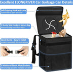 Car Trash Can Bin for Back Seat Leak Proof, Cute Car Trash Bag Hanging, Vehicle Trash Can for SUV Truck Van, Automotive Garbage Cans Front Seat Black