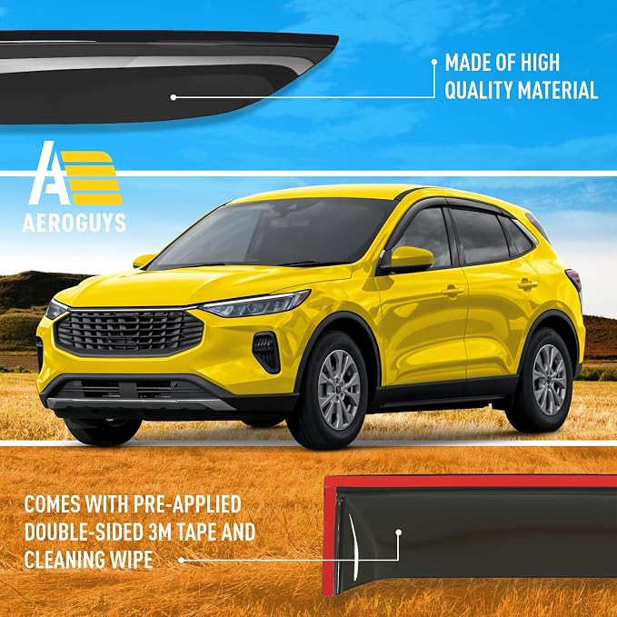 Extra Durable Window Deflectors Tape-On Window Visors Rain Guards Fit for Ford Escape 2020-2026, Sun Visors, Wind Vent for Shades, Exterior Car Accessories - 6pcs. AG0166