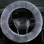 Fuzzy Wool Sheepskin car Steering Wheel Cover for Girls Women Men,Fluffy Soft Protector for Universal Steering Wheel 14 1/2-15 1/2inchs, Anti-Slip,Comforting Luxurious(Blue Grey)
