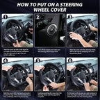 Flat Bottom Steering Wheel Cover Carbon Fiber, D Shaped Car Wheel Cover 14 1/2-15 in. (37-39 cm), Black Microfiber Leather with Carbon Fiber Pattern