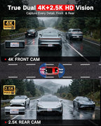4K +2.5K Dash Cam Front and Rear, Free 64GB Card Included, 5.8GHz WiFi Dash Camera for Cars, Built-in Night Vision, G-Sensor,170°Wide Angle, App Control, 3" IPS, 24H Parking Mode, Max 256GB