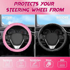 Ventilated Heart-Shaped Steering Wheel Cover with Anti-Slip Leather Grip. Compatible with Ford, Toyota, Honda, Nissan, and Chevrolet Vehicles for 14.5-15.2 inch Round Steering Wheels.