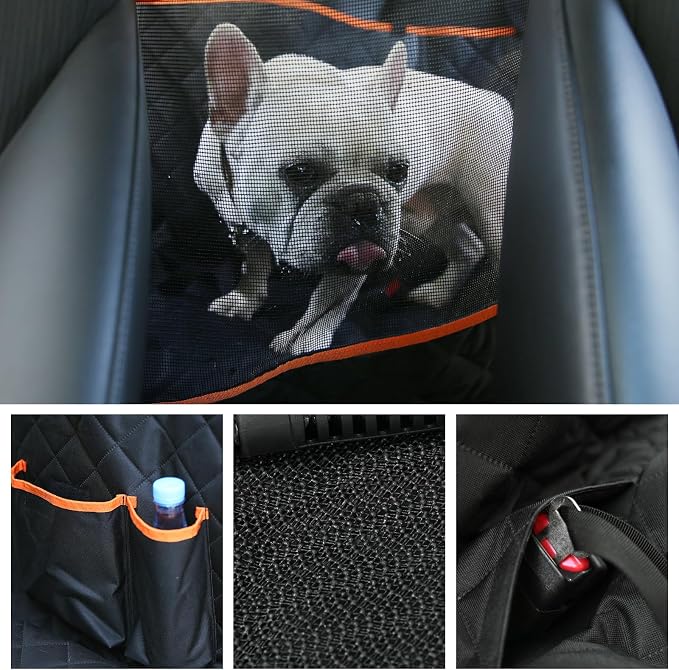 Dog Car Seat Cover for Back Seat, Scratch-Resistant Nonslip Hammock with Side Flaps and Seatbelt Openings for Cars, SUVs, and Trucks, Black
