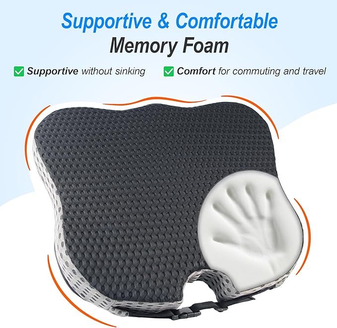 Car Seat Cushion for Driving, Wedge Driver Seat Cushion for Car | Memory Foam Car Seat Cushion for Long Driving, Car Cushion for Height, Non-Slip Base for Driver, Trucks, Office Chairs, Black