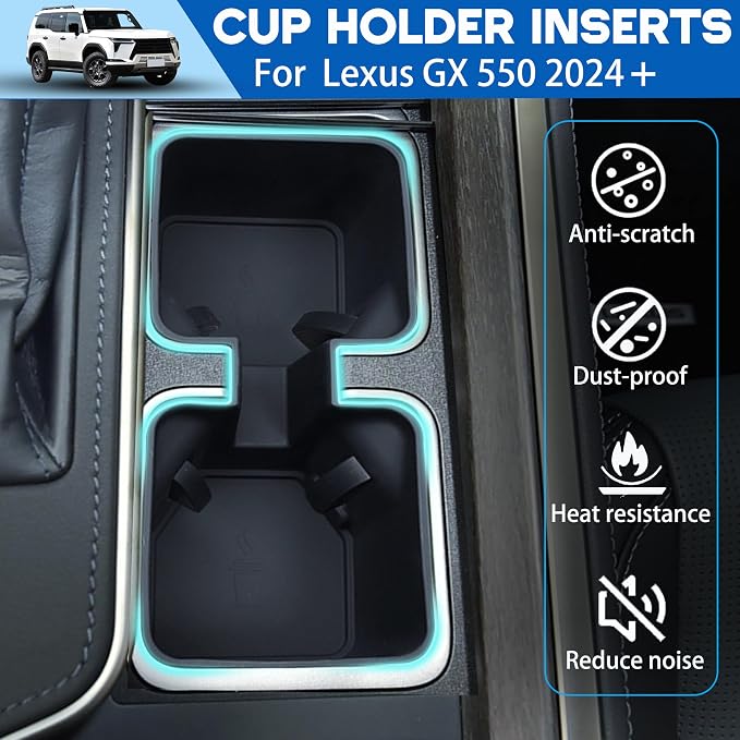 Center Console Cup Holder Inserts for 2024 2025 2026 Lexus GX550 Accessories Non-Slip Cup Holder Silicone Protection Pad Cupholder Coaster Liner for GX 550 Drink Organizer Interior Mat Black