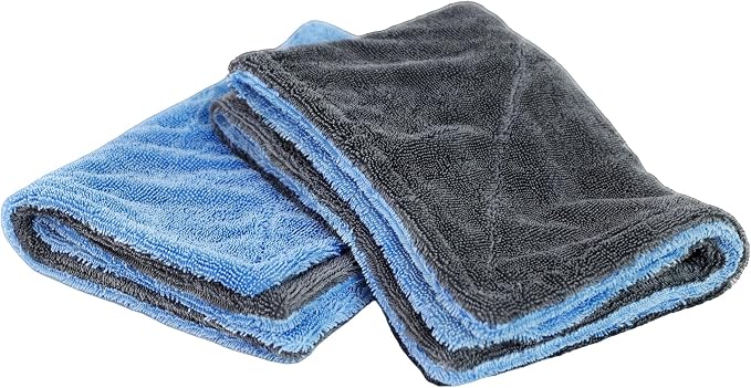 2 Pack Car Drying Towel, Premium Microfiber Towels for Cars, 1000GSM, Edgeless Twisted Loop Design, No Streaks, Scratches, or Water Spot, Absorbent Wash Towel, 18" x 24" (Blue&Grey)