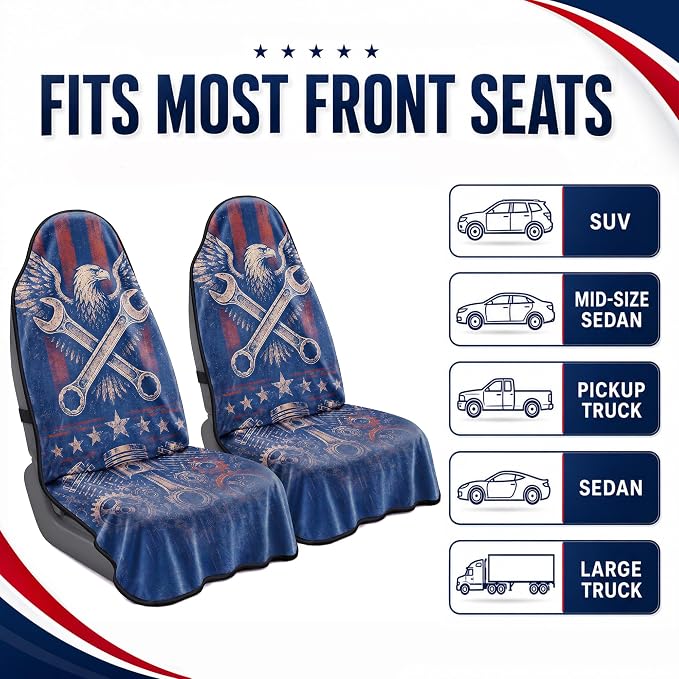 Car Seat Towel Cover 2 Pack for Front Seats, Sweat Absorbent Car Seat Protector with Non-Slip Backing, Waterproof Towel Car Seat Covers for Runners, Gym, Swimming, Beach, Eagle Gear