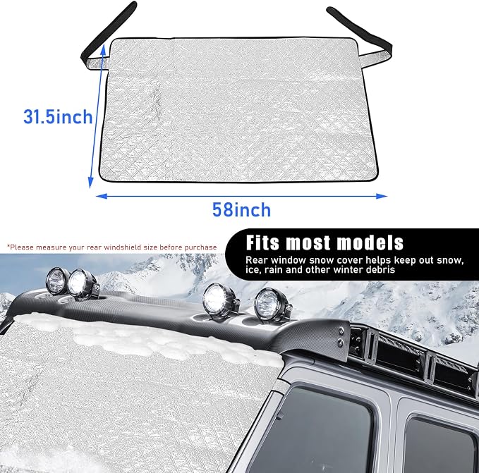 Car Rear Windshield Cover, Magnetic Auto Rear Windscreen Snow Ice Cover, 4 Layers All-Weather Ice Frost Snow Protector, Automotive Winter Accessories for Most Vehicles