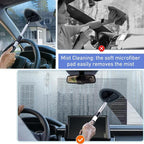 Windshield Cleaning Tool, Car Window Cleaner Windshield Cleaner with 4 Reusable and Washable Microfiber Pads and Extendable Handle Auto Inside Glass Wiper