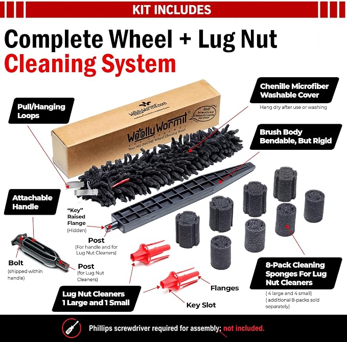 Wheel Cleaning Brush Car Detailing Kit - Rim Brush, Lug Nuts and Wheel Cleaner Brush Car Wash Kit -Tire Brushes for Cleaning Rims - Car Cleaning Supplies and Rim Cleaner Brush Set