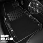 Bling Diamond Leather Steering Wheel Cover 14.5in-15in Floor Mats Shining Rhinestone Carpet Sparkly Glitter Crystal Anti-Slip Pad Fit Automotive SUV Pickup Truck Girl Women, 5pcs Black