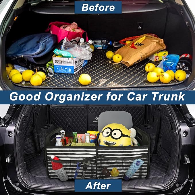 Trunk Organziers and Storage with Reinforced Handles,Car Accessories for Women/Men 50L Waterproof Polyester Trunk Organzier for Car/SUV/Minivan/Truck(Medium,Stripe)