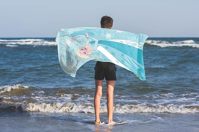 Children Beach Towel - 100% Cotton Super Soft Absorbent Bath Towel, 28" x 58" Inch Lightweight for Travel, Official Licensed Product, Blue - Frozen