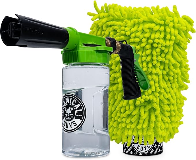 Foam Blaster 6 Car Wash Gun, Foam Gun, and Chenille Scratch-Free Microfiber Wash Mitt - Connects to Any Garden Hose for Thick Suds - Safe for Cars, Trucks, SUVs - 2 Items