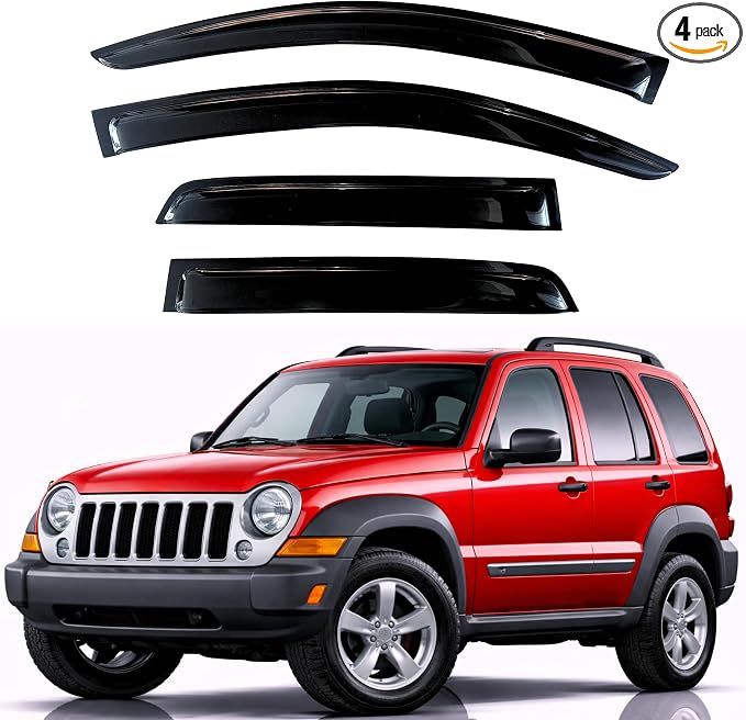 KPY Rain Guards Fit for 2002-2007 Jeep Liberty (KJ), Out-Channel Window Visors Vent Wind Deflectors 4PC, Car Accessories for 02-07 Liberty (KJ)