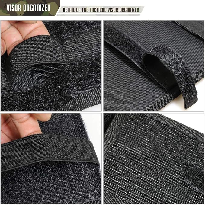 WYNEX Car Visor Organizer with Detachable Card Pouch | Auto Sun Visor Storage Molle Panel with Elastic Webbing Slots for Glasses & Tactical Gear | Fit Most Vehicle, SUVs & Trucks (2, Black (2-Pack))
