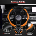 Steering Wheel Cover, Anti Slip Breathable Comfort PU Imitation Leather Cute Car Accessories for Women Girl, Universal Protector in All Season 15 inch Fit Most Car(Orange)