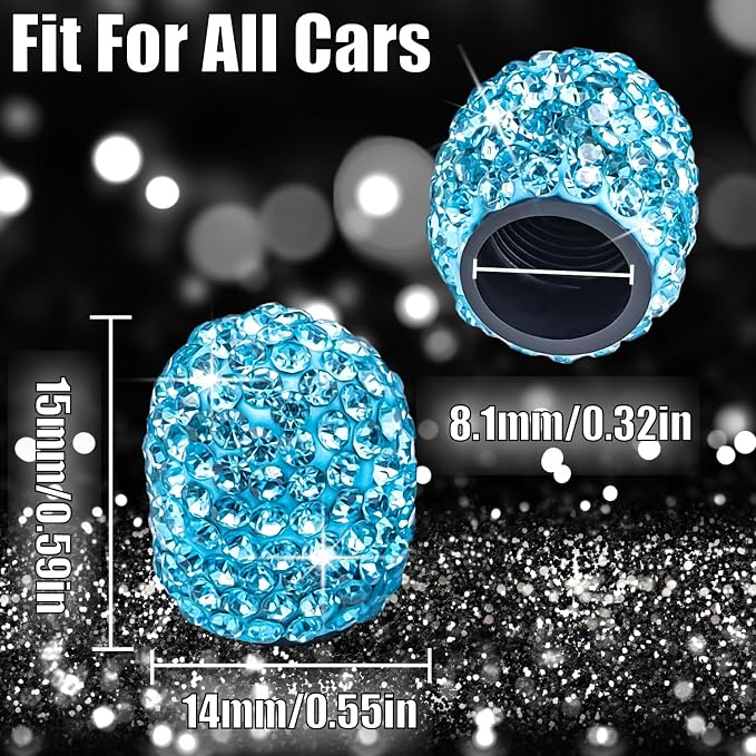 4PCS Bling Crystal Diamond Tire Stem Valve Caps, Dustproof Car Wheel Tire Valve Caps Universal Tire Valve Stem Covers for Cars, SUV, Trucks, Bikes, Motorcycles, Bicycles (Light Blue)