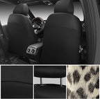 Leopard Print Faux Leather Car Seat Covers & Leopard Car Mats&Leopard Steering Wheel Cover Seat Belt Universal Car Accessories for SUV,Van,Saden,Truck Automobile Interior Sets(Gold Black)