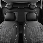 Piping PU Leather Car Seat Cover Full Set, Inside Zipper Design and Reserved Opening Holes, Airbag Compatible,Universal FIT for Car, SUVs,Van,Trucks（Full Set, Black & Silver