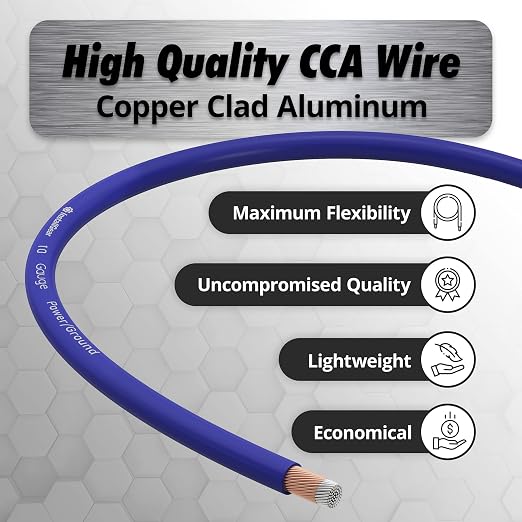10 Gauge Wire (25ft) Copper Clad Aluminum CAA - Primary Automotive Wire, Car Amplifier Power and Ground Cable, Battery Cable, Car Audio Speaker Stereo, RV Trailer Wiring Welding Cable 10ga