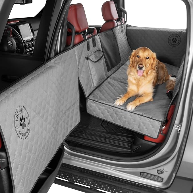 XL Back Seat Extender for Dogs, Gray – As Seen on Shark Tank – Flat Bridge Platform for Full-Size Trucks, Stable Base, 400lb Support, Waterproof – Rigid Back Seat Cover for Dogs