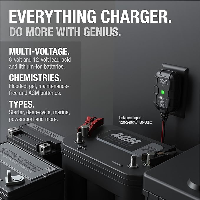 GENIUS1: 1A 6V/12V Smart Battery Charger – Automatic Maintainer,Trickle Charger & Desulfator with Overcharge Protection & Temperature Compensation – for Lead-Acid-& Lithium Batteries,(Pack of 6)