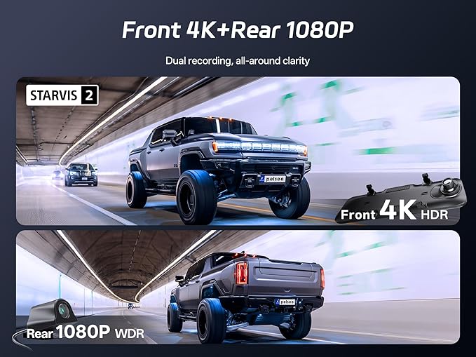S12 Pro Mirror Dash Cam with STARVIS 2 Sensor, Rear View Mirror Camera 5.8GHz WiFi, 4K Front and 1080P Rear Backup Camera for Car, ADAS, Voice Control, Color Night Vision, 64G Meomory Card