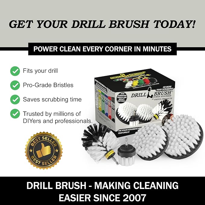 Interior Car Detailing Set - Soft Bristle Power Scrubber Attachments for Cleaning Car, Truck, Upholstery, Carpet, Leather, Seats, Wheels, Rims, Dash, Console, & Trim - Nylon Auto Scrubber
