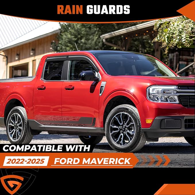 Rain Guards Compatible with Ford Maverick 2022 2023 2024 2025 2026, Tape-on Durable Side Window Visors Wind Deflectors 2022-2026 Maverick Rain Guard Black 4 PCS