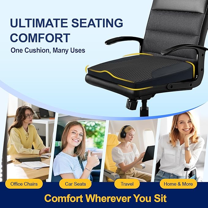 Car Seat Cushion – Memory Foam Pad for Driving Comfort – Boosts Height and Relieves Coccyx & Lower Back Pain – Car, Truck, Office Chair (Leather & 4D Mesh Black)