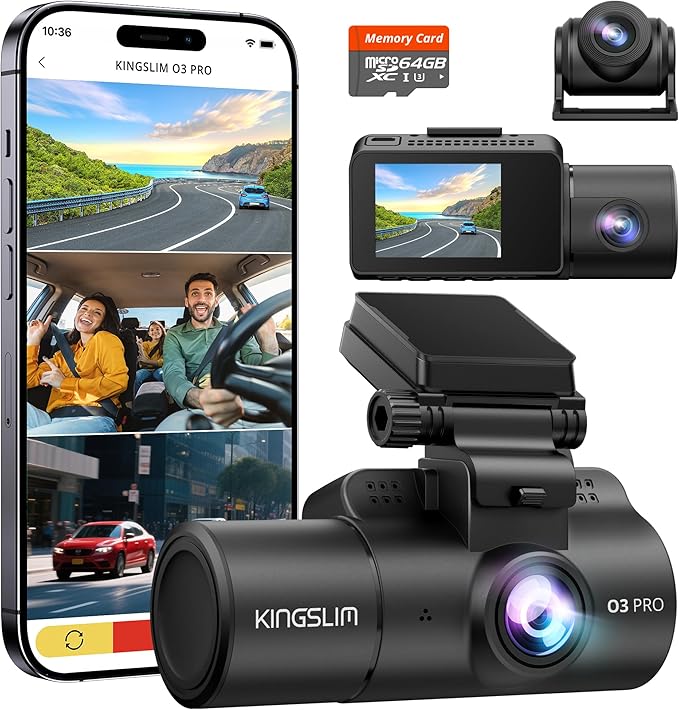 3 Channel Dash Cam Front and Rear Inside - 2.5K Car Dash Camera with 64GB Card, 5GHz WiFi Wireless Dashcam for Cars, APP Control, Super Night Vision, HDR, G-Sensor