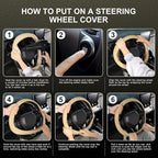 Steering Wheel Cover 14.5-15 inch (37-39 cm) Medium Size, Microfiber Leather, Non-Slip Comfortable Grip, Fits Cars Trucks SUVs, Beige