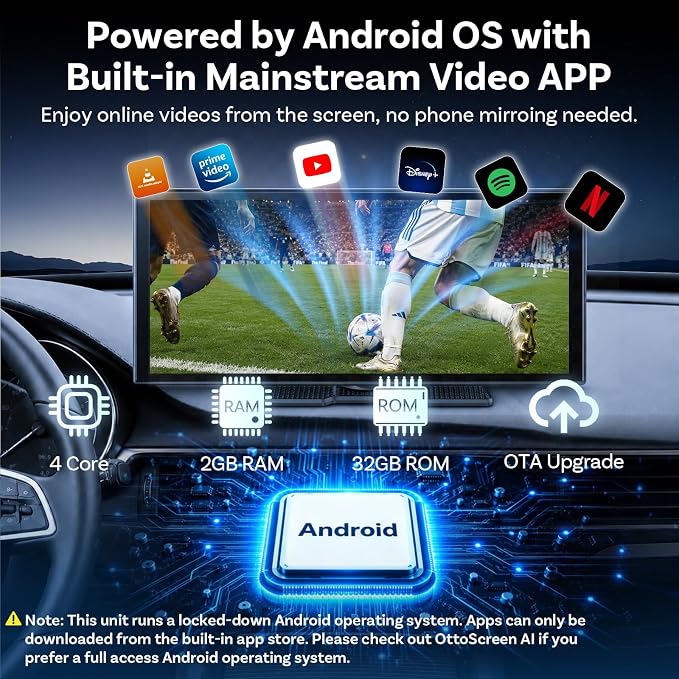 OTTOCAST ScreenFlow 11.4" Wireless Apple CarPlay & Android Auto Screen | Pre-installed Netflix/YouTube, HD Split-Screen, 1080P Backup Camera, Dual WiFi & Bluetooth | Universal for Car/SUV/Truck