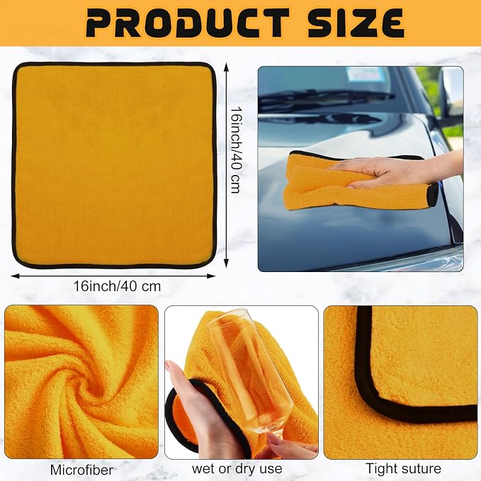 80 Pcs Yellow Microfiber Towels: 16"x16" Microfiber Drying Towels Bulk Micro Fiber Car Cleaning Cloth for Cars Drying Washing Polishing Cleaning Household Supplies