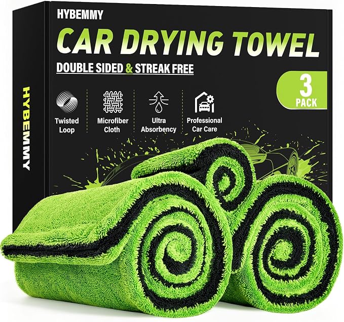 2+1 Pack Car Drying Towels – Microfiber Towels for Cars (36" x 24"), Ultra-Absorbent, Streak-Free, Scratch-Free, No Water Spots, Double-Twist Pile & Edgeless Design, Grey Green