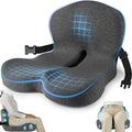 Truck Seat Cushion, Memory Foam Trucker Seat Cushion for Truck Driver Long Sitting with Adjustable Strap, Back Support and Pain Relief for Trucker Driving Office Chair and Pain, Dark Gray