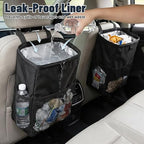 3.5 Gallon Leak-Proof Car Trash Can with Hook and Loop Lid and Handle, Waterproof Portable Hanging Auto Garbage Bag, Large Capacity Waste Bin for SUV, Truck, RV, Camping & Office (Black)